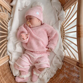 Babarózsaszín aranyos tipegő pulóver természetes kábellel kötött nem nélküli fiúknak lányoknak tipegő gyerek pulóver