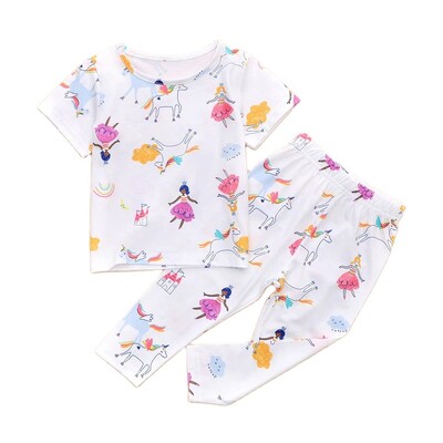 Pizsama baba lányok hercegnő egyszarvú szivárvány nyomott csecsemő gyermek gyermek rövid ujjú ing és hosszú nadrág