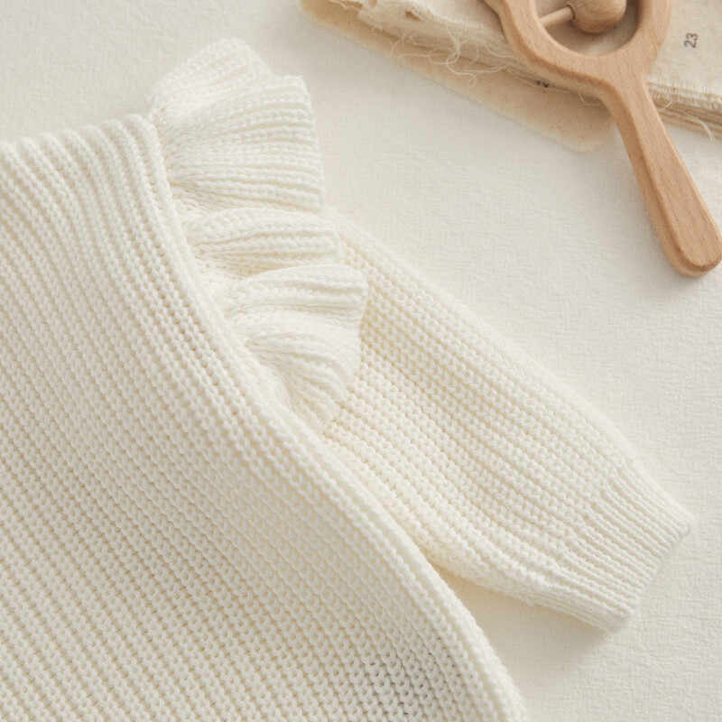 VISgogo 0-3 ετών Νεογέννητο πουλόβερ κοριτσάκι Χαριτωμένο βολάν μακρυμάνικο μονόχρωμο πλεκτό πουλόβερ νήπιο Φθινόπωρο Χειμώνας Φαρδιά μπλουζάκια