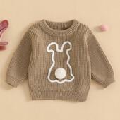 VISgogo Toddler Lieldienu džemperi Bunny plīša bumbu ar garām piedurknēm apaļu kakla rievotu kupli trikotāžas džemperi