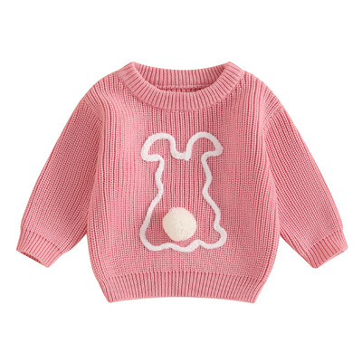 VISgogo Toddler Lieldienu džemperi Bunny plīša bumbu ar garām piedurknēm apaļu kakla rievotu kupli trikotāžas džemperi