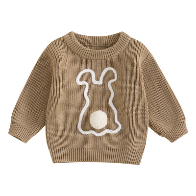 VISgogo Toddler Lieldienu džemperi Bunny plīša bumbu ar garām piedurknēm apaļu kakla rievotu kupli trikotāžas džemperi
