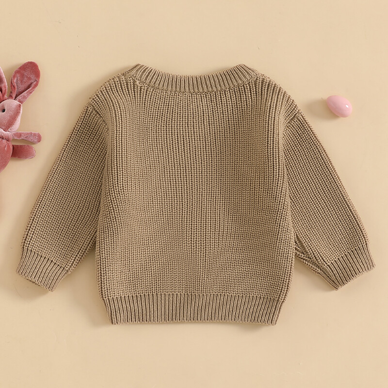 VISgogo Toddler Lieldienu džemperi Bunny plīša bumbu ar garām piedurknēm apaļu kakla rievotu kupli trikotāžas džemperi