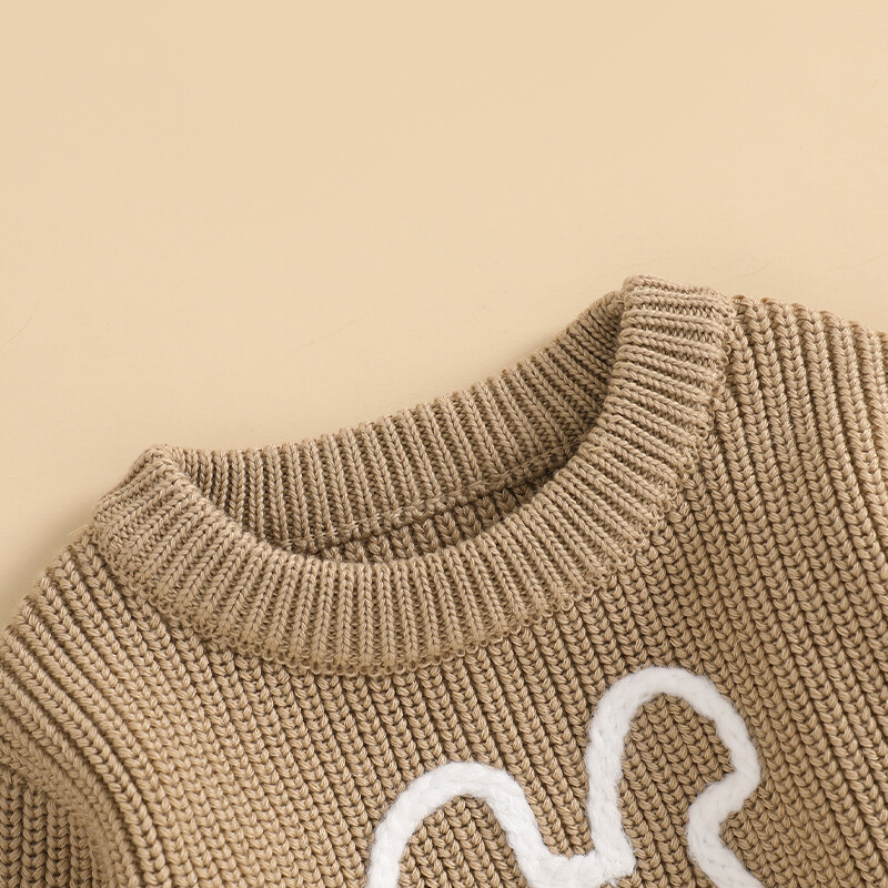 VISgogo Toddler Lieldienu džemperi Bunny plīša bumbu ar garām piedurknēm apaļu kakla rievotu kupli trikotāžas džemperi