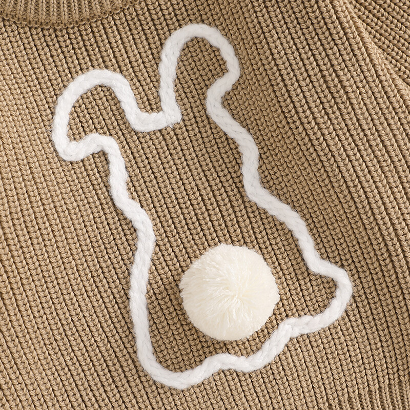 VISgogo Toddler Lieldienu džemperi Bunny plīša bumbu ar garām piedurknēm apaļu kakla rievotu kupli trikotāžas džemperi