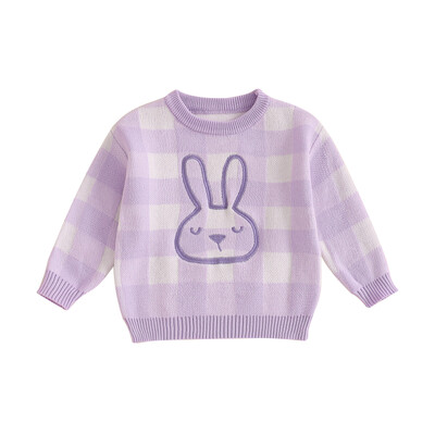 Mazuļu zaķu raksta džemperi Lieldienu rūtaini ar garām piedurknēm ar apaļu kaklu, rievoti trikotāžas džemperi