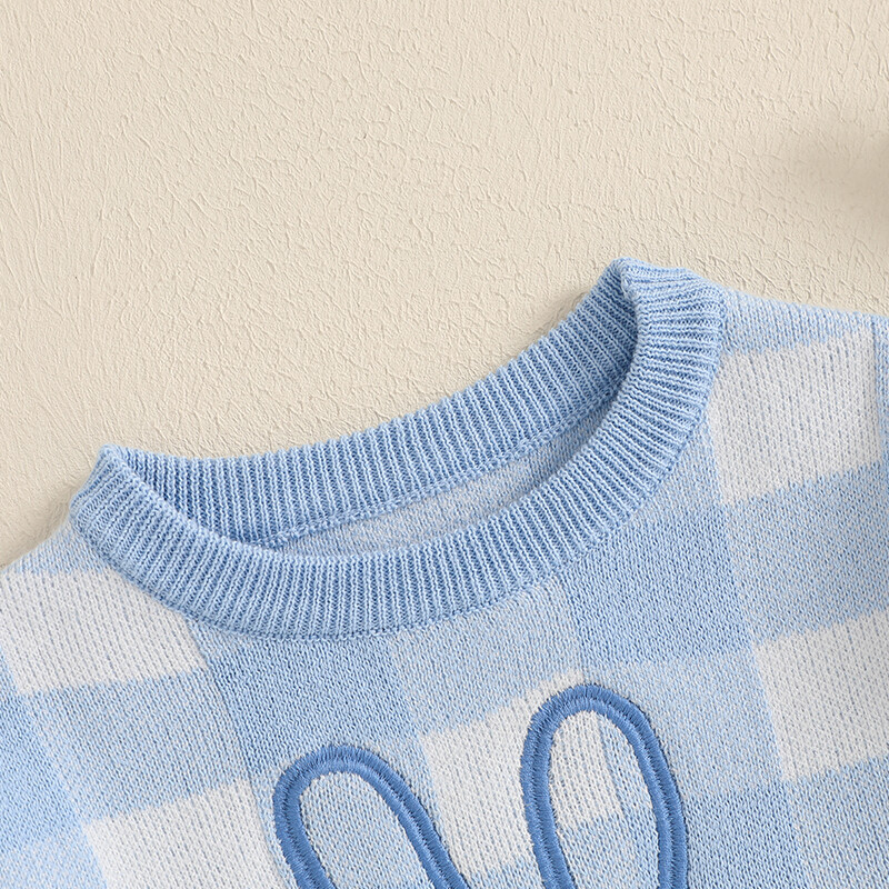 Mazuļu zaķu raksta džemperi Lieldienu rūtaini ar garām piedurknēm ar apaļu kaklu, rievoti trikotāžas džemperi