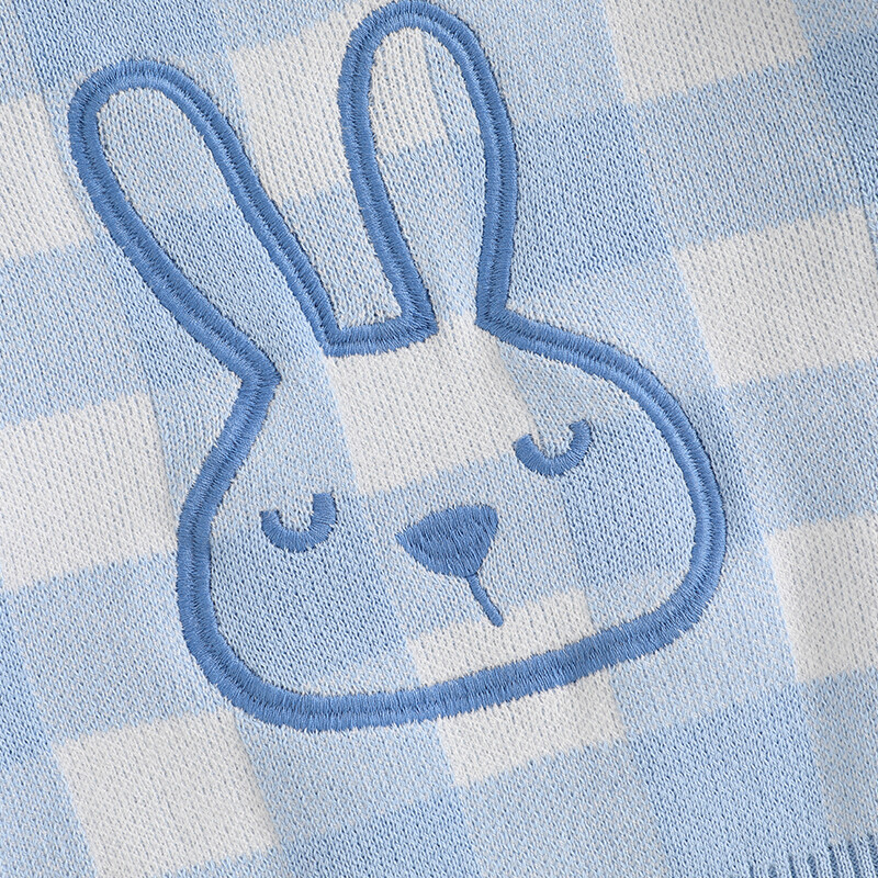 Mazuļu zaķu raksta džemperi Lieldienu rūtaini ar garām piedurknēm ar apaļu kaklu, rievoti trikotāžas džemperi