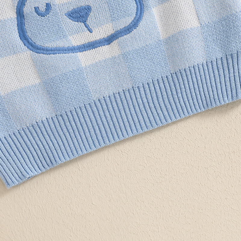 Mazuļu zaķu raksta džemperi Lieldienu rūtaini ar garām piedurknēm ar apaļu kaklu, rievoti trikotāžas džemperi