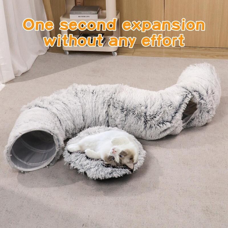 Plīša kaķu gulta ar tuneli Mājas daudzfunkcionālas kaķu rotaļlietas Pūkains virtulis, salokāms kaķu eja Silts kaķu ligzda Universālie mājdzīvnieku piederumi