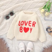 Babafiú pulóverek hosszú ujjú, kerek nyakú, szív betűvel hímzett kötött pulóverek pulóverek