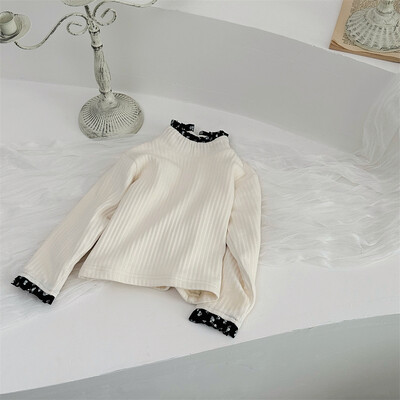 Mazuļu apģērbi 2024. gada ziemas zīdaiņu meitenēm, divslāņu plus flīsa sloksne ar puķainu apakšējo kreklu meitenēm, biezi, silti, garām piedurknēm