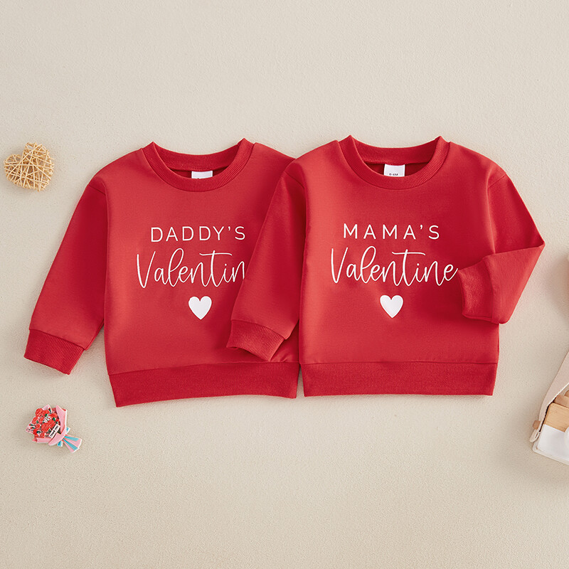 VISgogo Baby Alkalmi pulóver, hosszú ujjú, nyakú kapucnis kapucnis betűkkel szívmintás Valentin-napi ruhák lányoknak, fiúknak