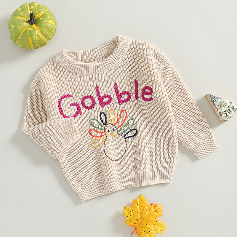 VISgogo 0-3 gadi, mazi bērni, meitenes, zēni, džemperi, Pateicības diena, tītari, burti, izšuvumi, izšūšana ar izgriezumu, džemperi ar garām piedurknēm.