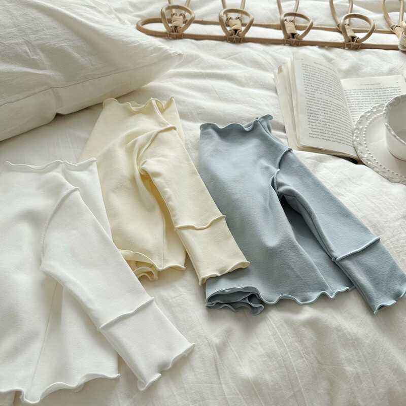 Ανοιξιάτικο φθινόπωρο Βρεφικό μακρυμάνικο πουκάμισο με βάση για βρέφη, μονόχρωμο μπλουζάκι, μπλουζάκι με μισό ψηλό λαιμό