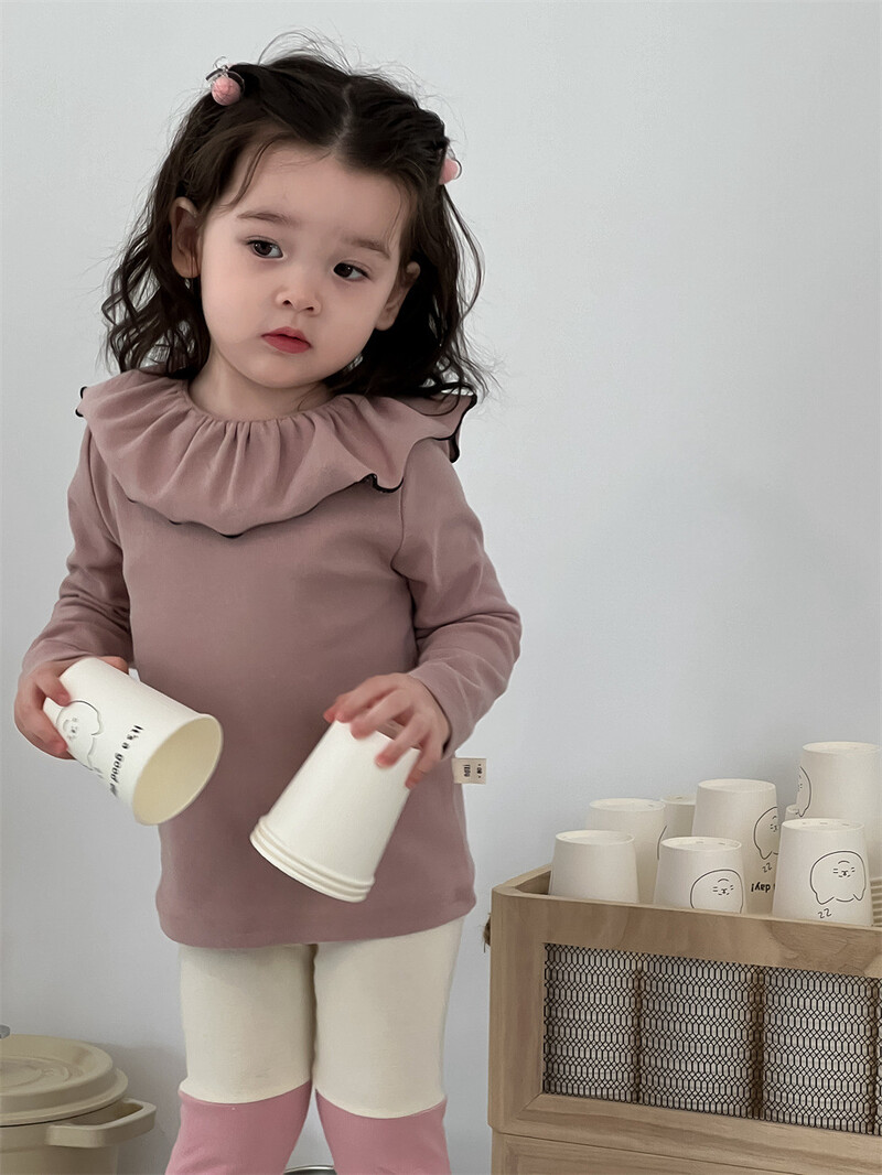 2024 őszi új baba hosszú ujjú alsó ing tömör kisgyermek hajtóka pamut felsők 0-3 éves gyerek ruhák csecsemő lányok pólók