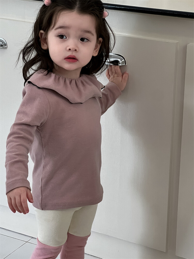 2024 őszi új baba hosszú ujjú alsó ing tömör kisgyermek hajtóka pamut felsők 0-3 éves gyerek ruhák csecsemő lányok pólók