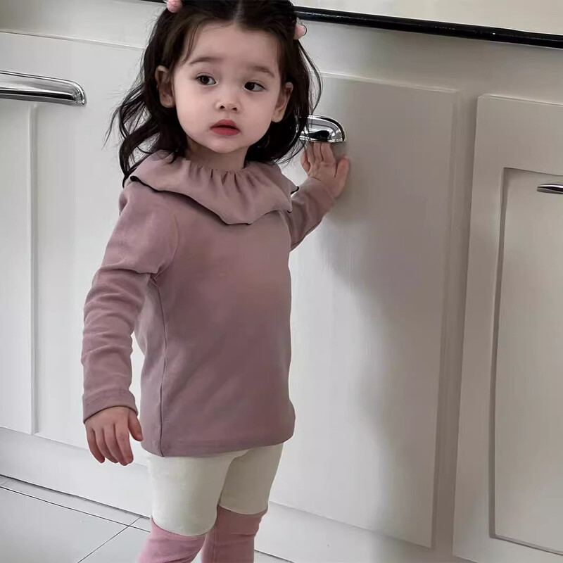 2024 őszi új baba hosszú ujjú alsó ing tömör kisgyermek hajtóka pamut felsők 0-3 éves gyerek ruhák csecsemő lányok pólók