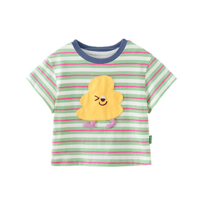 Amila Baby κοντομάνικο μπλουζάκι 2023 Καλοκαίρι Νέο χαριτωμένο κολάζ κινουμένων σχεδίων για αγόρια και κορίτσια Casual ριγέ με στρογγυλή λαιμόκοψη 0-6Y