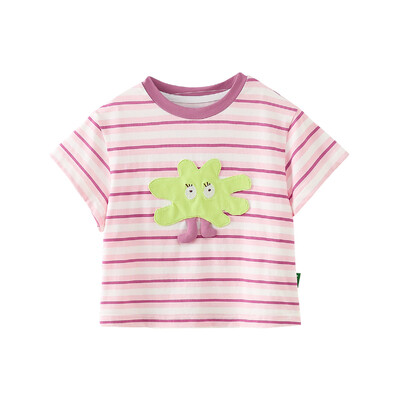 Amila Baby κοντομάνικο μπλουζάκι 2023 Καλοκαίρι Νέο χαριτωμένο κολάζ κινουμένων σχεδίων για αγόρια και κορίτσια Casual ριγέ με στρογγυλή λαιμόκοψη 0-6Y