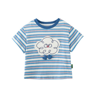 Amila Baby κοντομάνικο μπλουζάκι 2023 Καλοκαίρι Νέο χαριτωμένο κολάζ κινουμένων σχεδίων για αγόρια και κορίτσια Casual ριγέ με στρογγυλή λαιμόκοψη 0-6Y