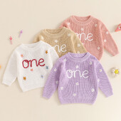 Meiteņu džemperis Rudens Ziemas Apģērbs Garām piedurknēm Crew Kakls Ziedu burti Silti trikotāžas Džemperis Džemperis Dzimšanas dienas Topi