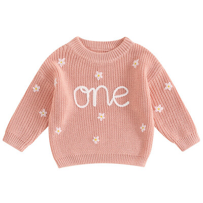 Meiteņu džemperis Rudens Ziemas Apģērbs Garām piedurknēm Crew Kakls Ziedu burti Silti trikotāžas Džemperis Džemperis Dzimšanas dienas Topi