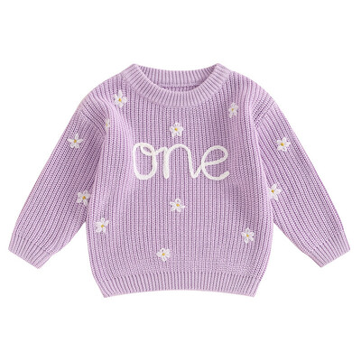 Meiteņu džemperis Rudens Ziemas Apģērbs Garām piedurknēm Crew Kakls Ziedu burti Silti trikotāžas Džemperis Džemperis Dzimšanas dienas Topi