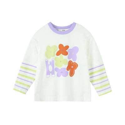 Amila baba póló 2025 tavaszi új egyszínű pamut toldás rajzfilm mintás csíkok légáteresztő puha alkalmi gyerek felső