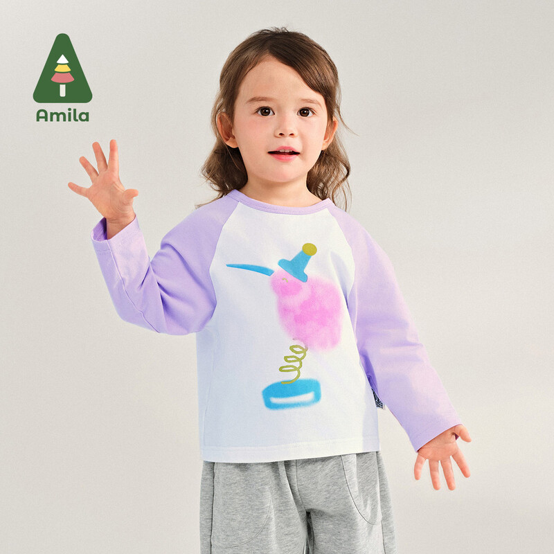 Amila baba póló 2025 tavasz, új kontraszt pamut aranyos rajzfilm mintás friss lélegző puha alkalmi gyerek felső
