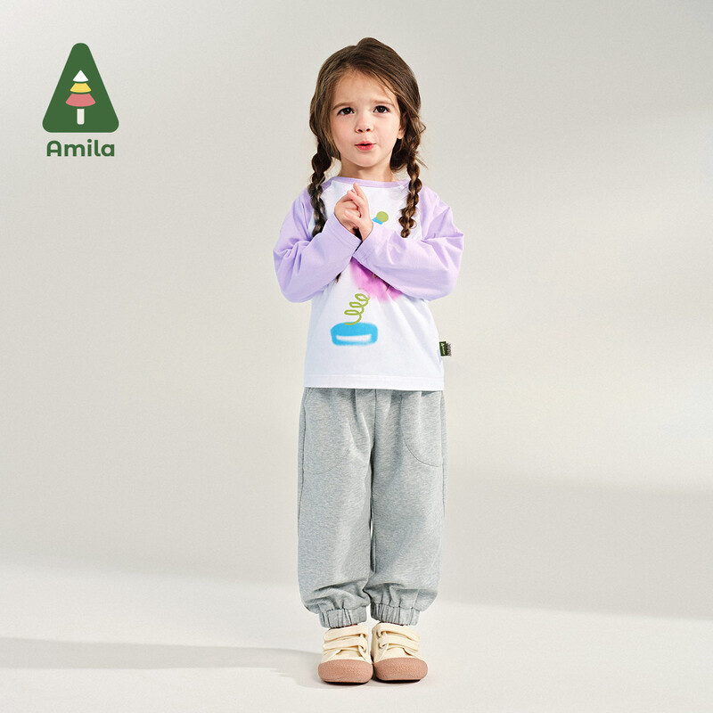 Amila baba póló 2025 tavasz, új kontraszt pamut aranyos rajzfilm mintás friss lélegző puha alkalmi gyerek felső