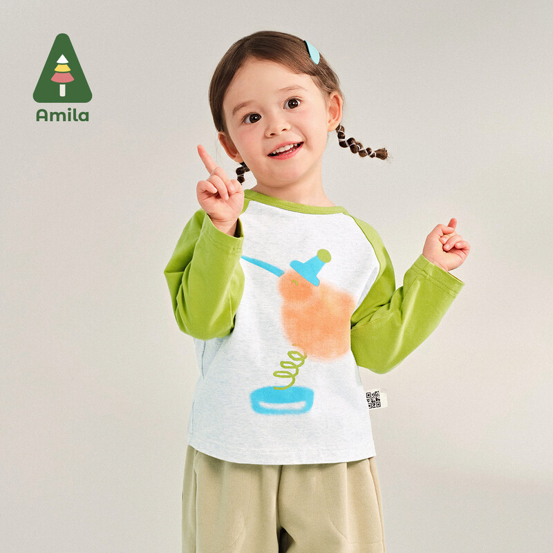 Amila baba póló 2025 tavasz, új kontraszt pamut aranyos rajzfilm mintás friss lélegző puha alkalmi gyerek felső