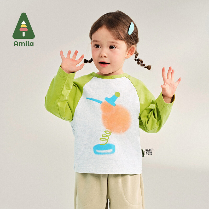 Amila baba póló 2025 tavasz, új kontraszt pamut aranyos rajzfilm mintás friss lélegző puha alkalmi gyerek felső