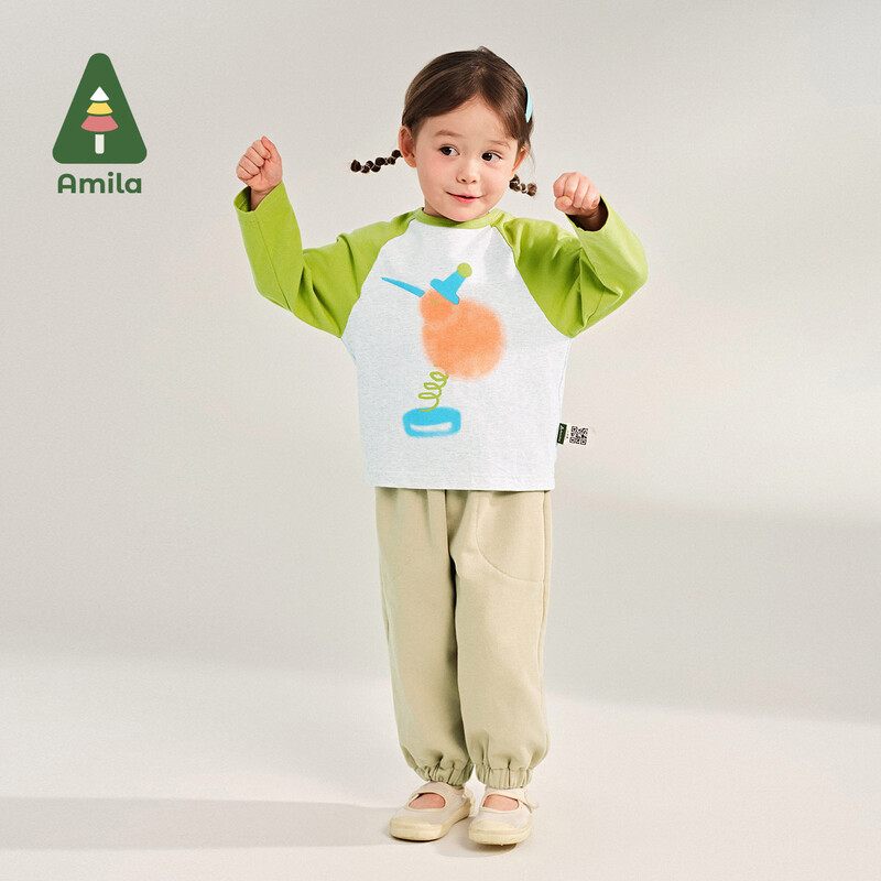 Amila baba póló 2025 tavasz, új kontraszt pamut aranyos rajzfilm mintás friss lélegző puha alkalmi gyerek felső