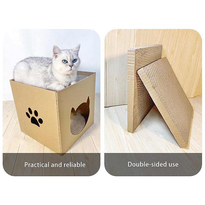 Kaķu mājas skrāpējamais dēlis mājdzīvnieku saliekamais mājdzīvnieku māja ar skrāpējamiem paliktņiem Gofrēta kaķu kartona kaste truša slēpņa kaķim