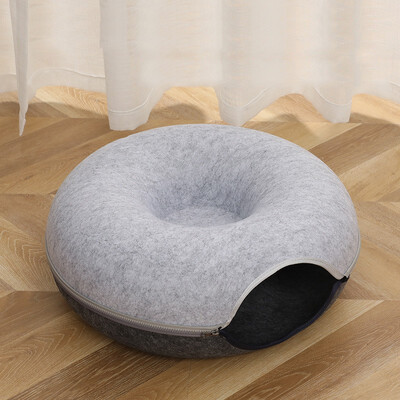 Donut Cat Bed Pet Cat Interactive Game Rotaļu kaķu gulta Divējāda lietojuma tuneļa gulta ar filca rotaļlietu Dāvana mazam kaķēnu trusis