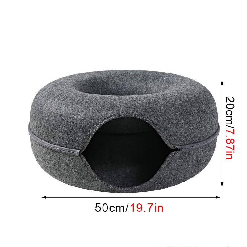 Donut Cat Bed Pet Cat Interactive Game Rotaļu kaķu gulta Divējāda lietojuma tuneļa gulta ar filca rotaļlietu Dāvana mazam kaķēnu trusis