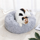 Cat Nest apaļš, mīksts pinkains paklājiņš kaķēniem Chihuahua iekštelpu suņiem kaķu gulta mājdzīvnieku piederumi Noņemama mašīnā mazgājama spilvenu gulta