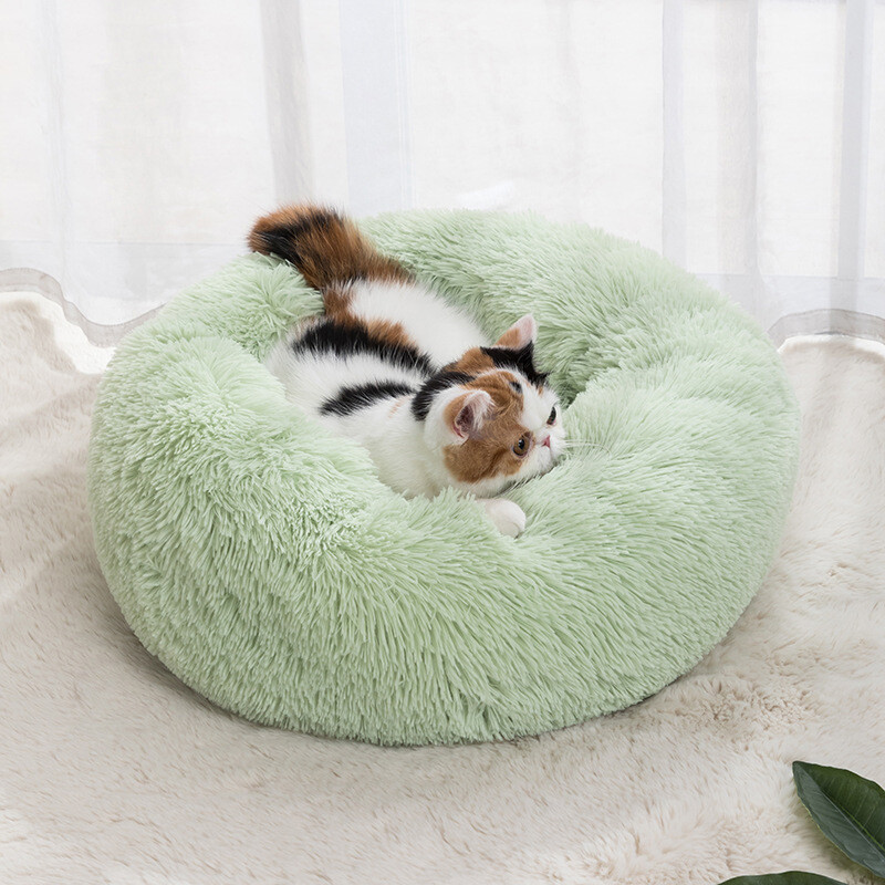 Cat Nest apaļš, mīksts pinkains paklājiņš kaķēniem Chihuahua iekštelpu suņiem kaķu gulta mājdzīvnieku piederumi Noņemama mašīnā mazgājama spilvenu gulta