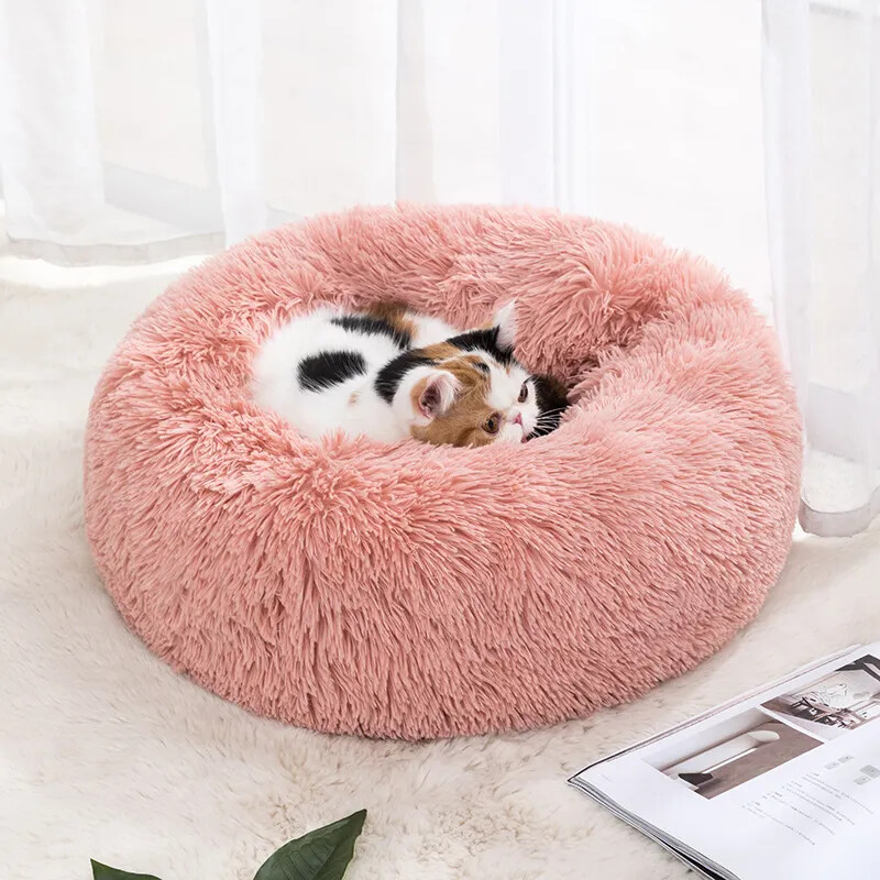 Cat Nest apaļš, mīksts pinkains paklājiņš kaķēniem Chihuahua iekštelpu suņiem kaķu gulta mājdzīvnieku piederumi Noņemama mašīnā mazgājama spilvenu gulta