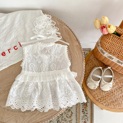 INS2023 Nyári Új termék Baba és kisgyermek lányoknak, édes hercegnős stílusú, hímzett üreges csipkeszegély ujjatlan kardigán felső