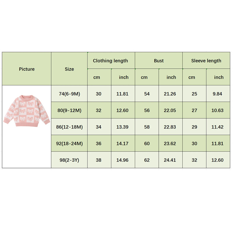 Φθινοπωρινό Χειμώνας Νεογέννητα Κορίτσια Ζεστά Πουλόβερ Ρούχα Καρό Φιόγκο τύπωμα με λαιμόκοψη μακρυμάνικο φαρδύ πλεκτό πουλόβερ 0-3Y