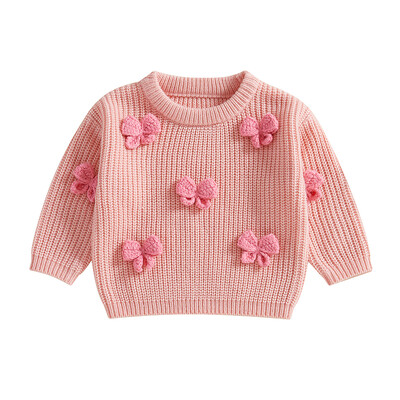 Pudcoco Toddler Kids Baby Girl Rudens džemperis 3D Bowknot ar garām piedurknēm Crew Kakla silti Apģērbi Ziemas Trikotāža 9M-4T