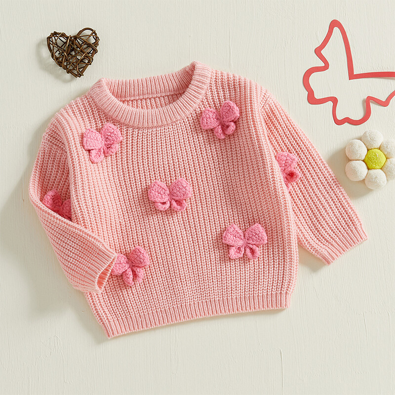 Pudcoco Toddler Kids Baby Girl Rudens džemperis 3D Bowknot ar garām piedurknēm Crew Kakla silti Apģērbi Ziemas Trikotāža 9M-4T