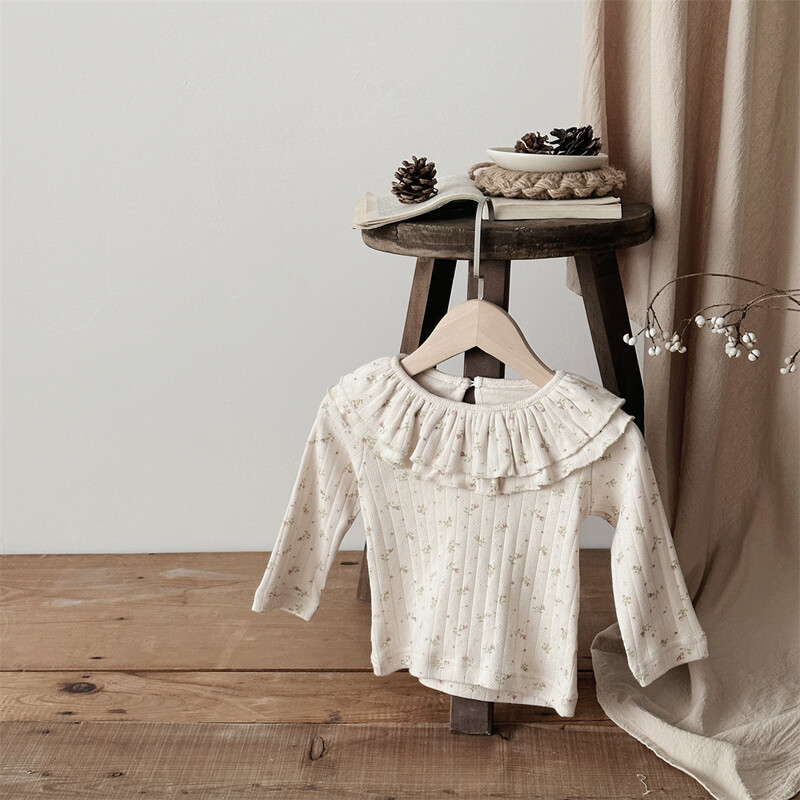 0-18 M zīdaiņu apģērbi, divslāņu T-krekls ar garām piedurknēm, puķaini meiteņu krekliņi