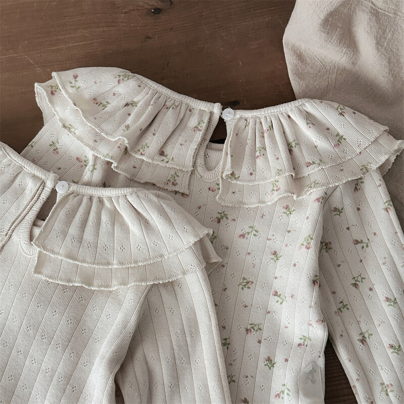 0-18 M zīdaiņu apģērbi, divslāņu T-krekls ar garām piedurknēm, puķaini meiteņu krekliņi