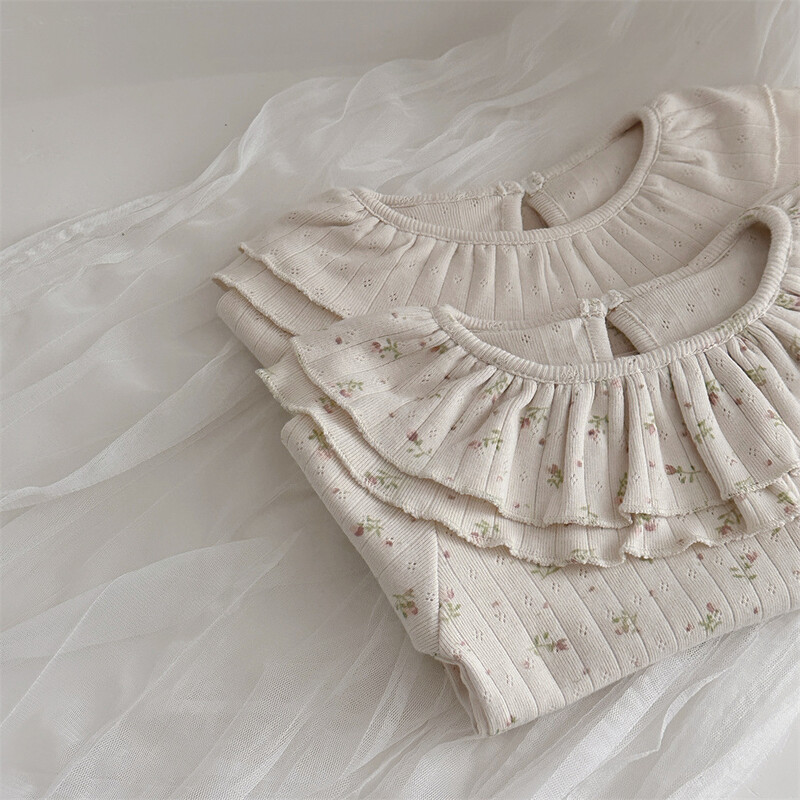 0-18 M zīdaiņu apģērbi, divslāņu T-krekls ar garām piedurknēm, puķaini meiteņu krekliņi