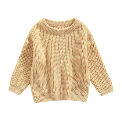 Βρεφικό μονόχρωμο πουλόβερ με λαιμόκοψη Χειμώνας, Unisex Μωρό κορίτσι Αγόρι Φαρδιά Εφαρμογή Πλεκτό Πλεκτό Πουλόβερ με μακρυμάνικο για Φθινόπωρο, Χειμώνα