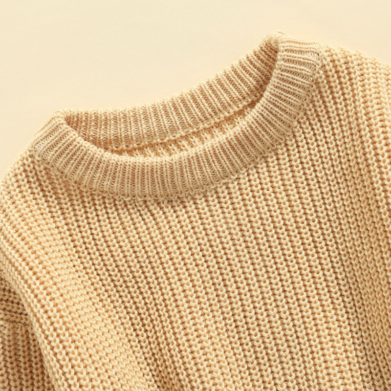 Βρεφικό μονόχρωμο πουλόβερ με λαιμόκοψη Χειμώνας, Unisex Μωρό κορίτσι Αγόρι Φαρδιά Εφαρμογή Πλεκτό Πλεκτό Πουλόβερ με μακρυμάνικο για Φθινόπωρο, Χειμώνα