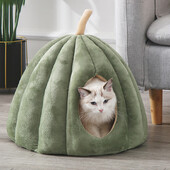 Slēgta kaķu ligzda ziemas silta kaķu gulta ķirbja formas mājdzīvnieku guļammāja kaķiem Ērta mazgājama kaķu guļamvieta mājdzīvnieku piederumi